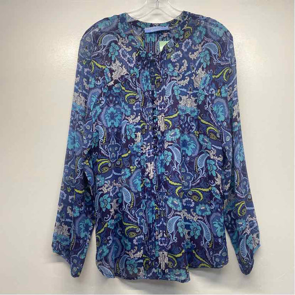 Robert Graham Size M Women's Blue-Multi Floral Pullover Blouse