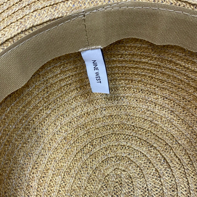 Nine West Large Floppy Tan Straw Hat with Pink Trim