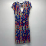 Jones New York Size S Women's Blue-Multi Abstract Faux Wrap Dress