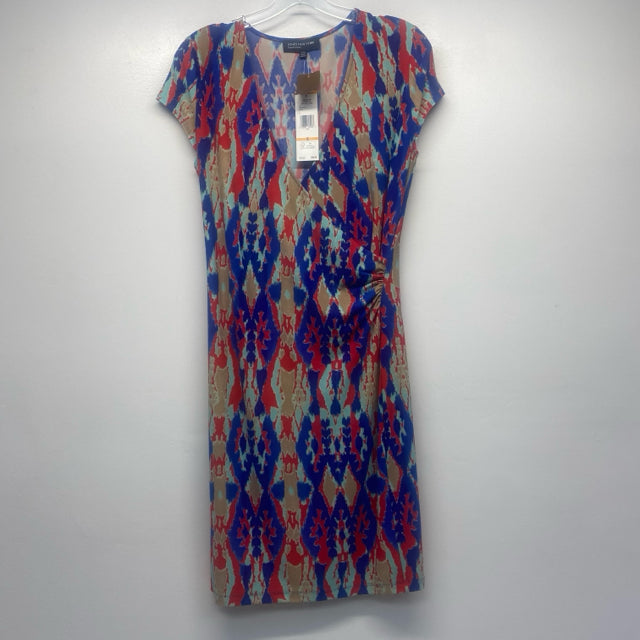 Jones New York Size S Women's Blue-Multi Abstract Faux Wrap Dress