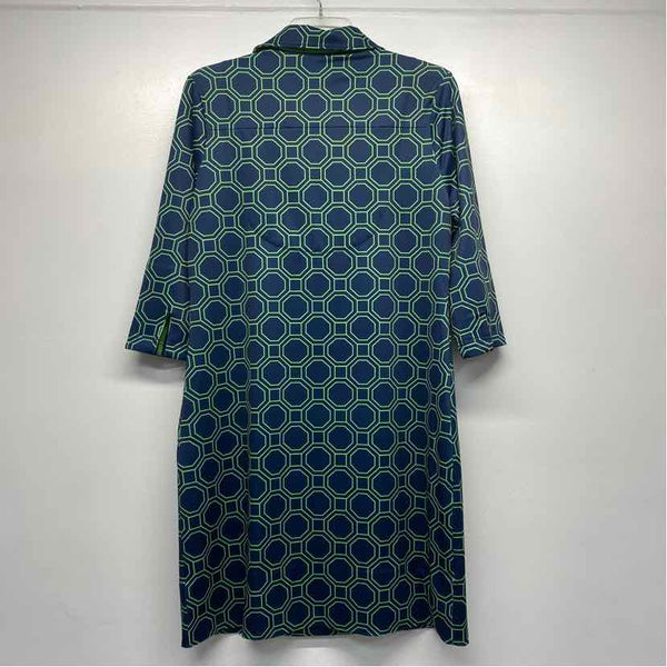 Gretchen Scott Size M-L Women's Navy-Green Geometric Shift Dress