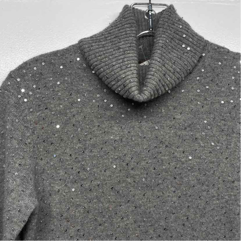 Pure Amici Size S Women's Gray Embellished Turtle Neck Short Sleeve Top