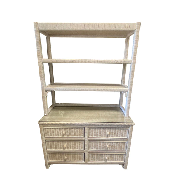 Lexington Henry Link  White washed Wicker- Rattan Dresser with Open Booxcase