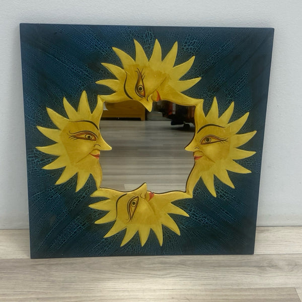 Wall Hanging Yellow-Multicolor Wood Mirror