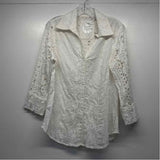 Cino Size M Women's White Eyelet Button Up Shirt