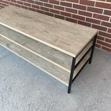 3 Level Beige TV Stand With Black Metal Frame