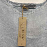 Cut Loose Size L Women's Light Blue Solid Pullover Long Sleeve Top