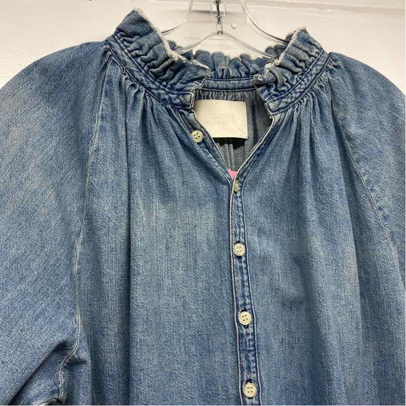 Citizens of Humanity Size S Women's Light Blue Washed Mock Neck Blouse