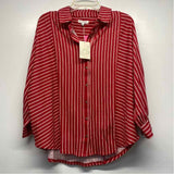 Grey State Size M Women's Red-White Stripe Button Up Shirt