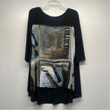 IC by Connie K Size Xl Women's Black-Multi Print Tunic Long Sleeve Top