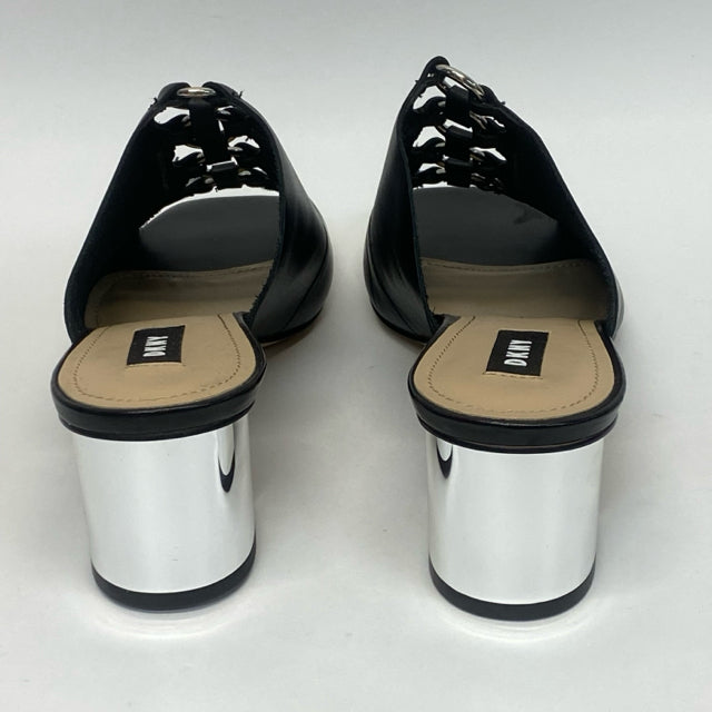 DKNY Size 7.5 Women's Black-Silver Solid Mules Shoes