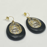 Alexis Bittar Black-Gold Earrings Geometric Gold-Tone Design with Crystals