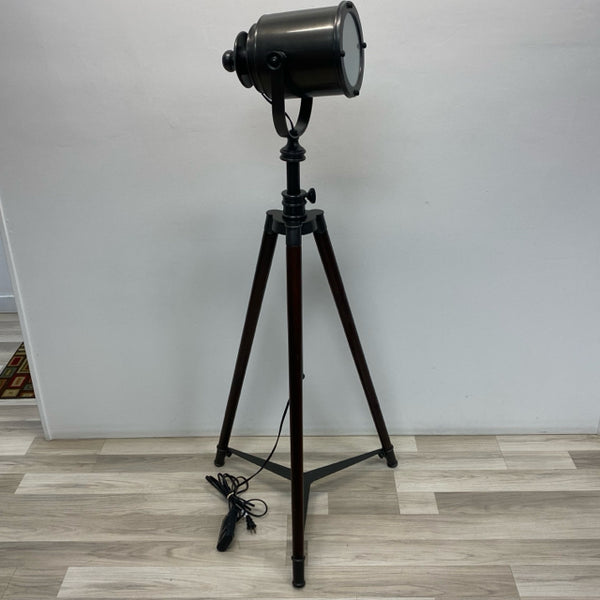 Brown Wood-Metal Floor Lamp Spotlight on a Tripod