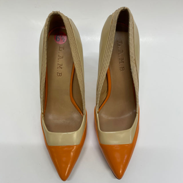 LAMB Size 6.5 Women's Tan orange Color Block High Heel Shoes