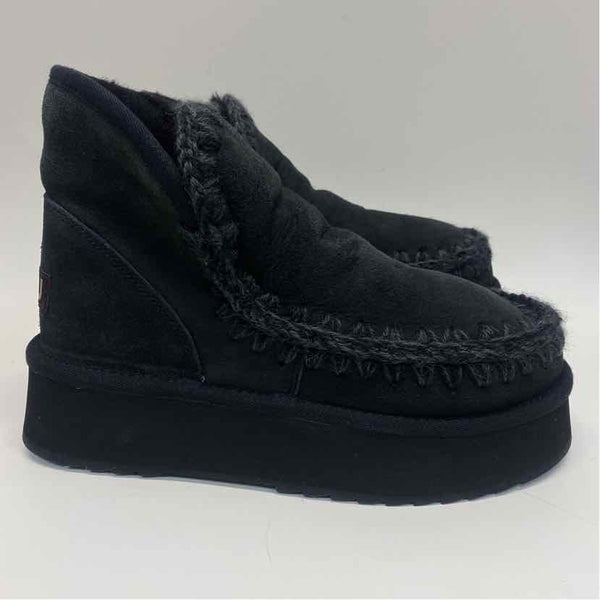 Mou Size 38-7.5 Women's Black Crochet Platform Booties