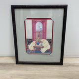 Dark Wood Framed Art of Polar Bears Drinking Tea by Artist Barbara Stone