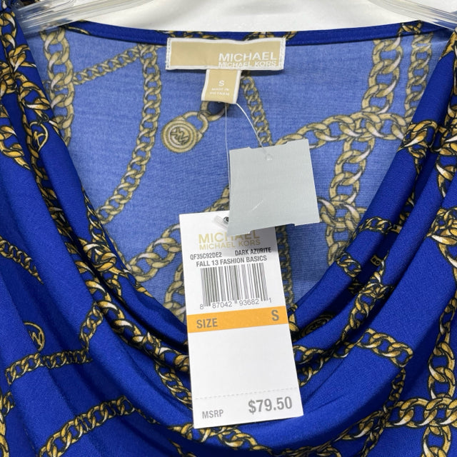 Michael Michael Kors Size S Women's Blue-Gold Print Cowl Neck Blouse