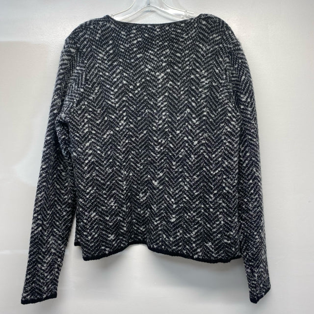 Cocogio Size L Women's Black-White Tweed Open Front Sweater