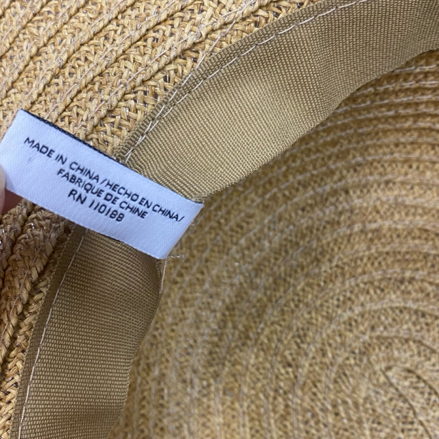 Nine West Large Floppy Tan Straw Hat with Pink Trim