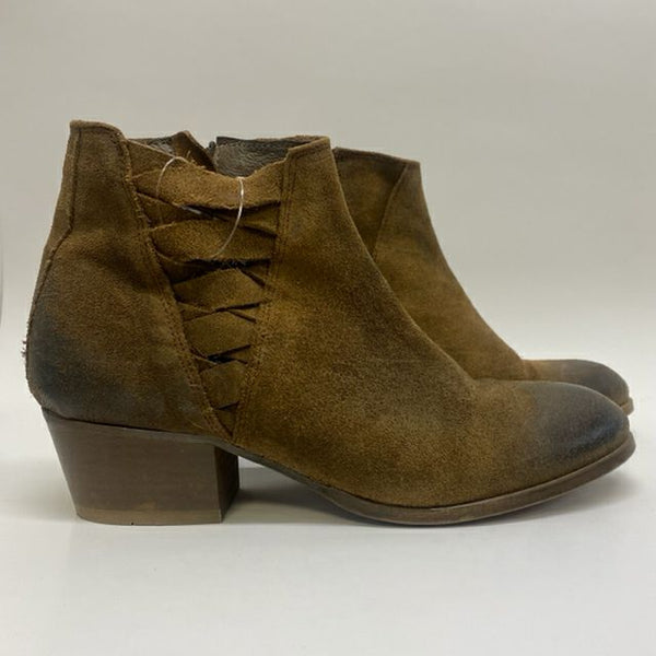 H London Size 38-7 Women's Brown Distressed Side Zip Booties