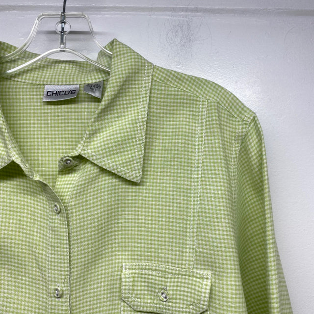 Chico's Size XL-3 Women's Green-White Plaid Button Down Blouse
