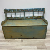 Hand Painted Blue-Multi Floral Wood Storage Bench