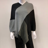 Prajnic Size One Fits All Black-Gray Color Block Poncho-Cape