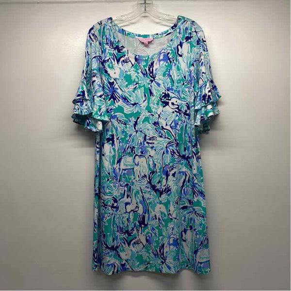 Lilly Pulitzer Size L Women's Blue-Aqua Pattern T-Shirt Dress