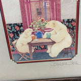 Dark Wood Framed Art of Polar Bears Drinking Tea by Artist Barbara Stone