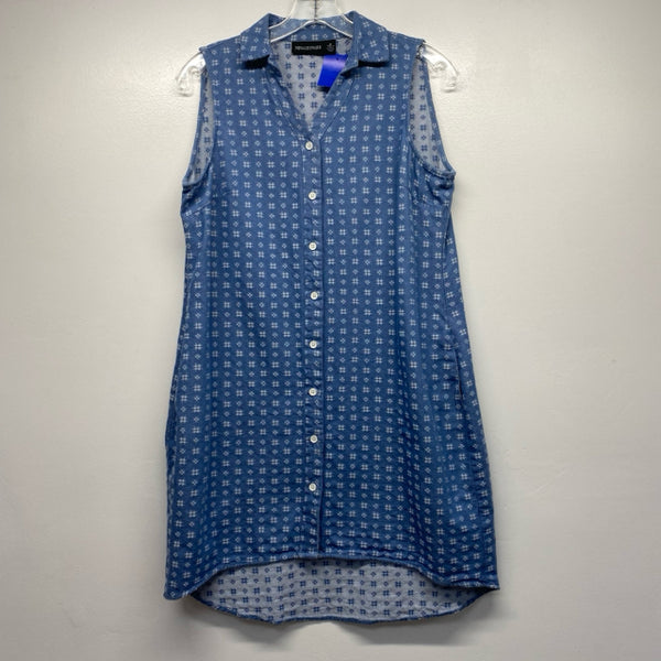 Nina Leonard Size 8-M Women's Blue-White Pattern Button Up Shift Dress