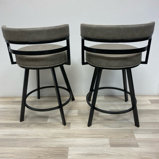 Swivel Counter Height Gray Leather- Metal Stool - Set of 2