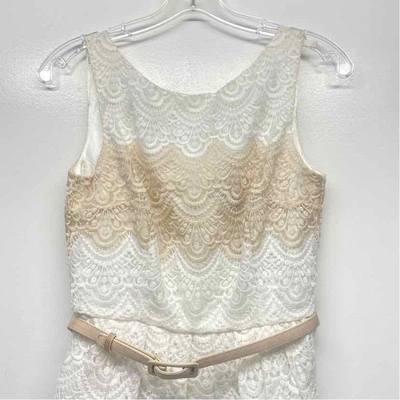 White House Black Market Size 0-XS Women's Tan-White Stripe Fit And Flare Dress