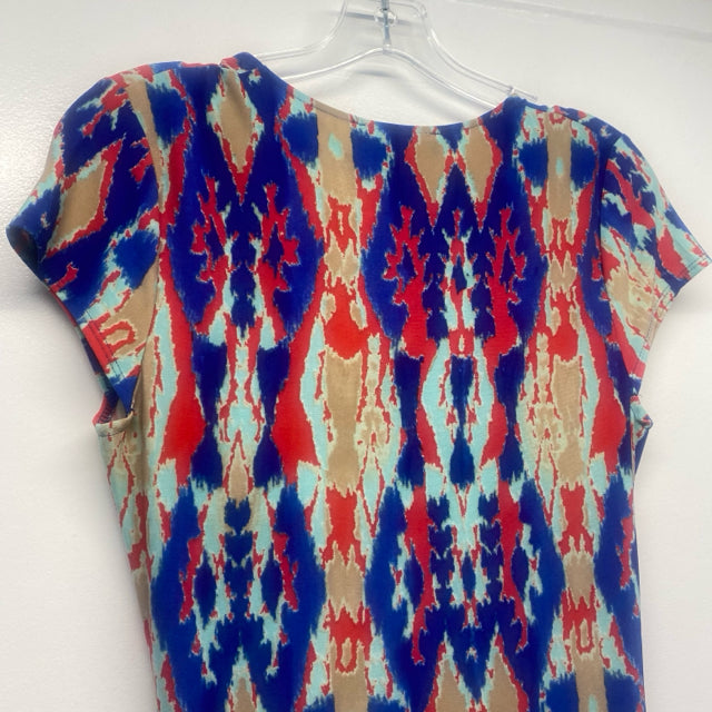 Jones New York Size S Women's Blue-Multi Abstract Faux Wrap Dress