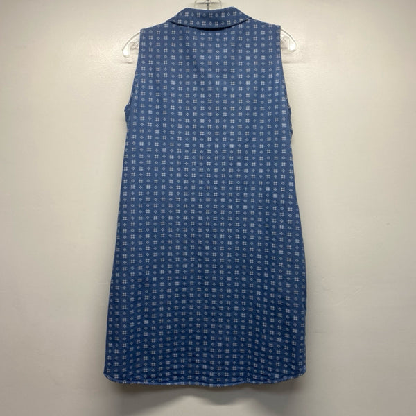 Nina Leonard Size 8-M Women's Blue-White Pattern Button Up Shift Dress