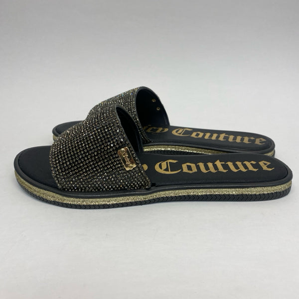 Juicy Couture Size 9 Women's Black-Gold Beaded Slide Sandals