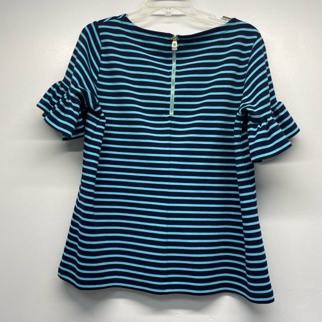 Sail to Sable Size L Women's Navy-Aqua Stripe Pullover Short Sleeve Top