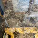 Brown Carved Wood Base Stone Top Side Table