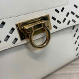 Salvatore Ferragamo Cream Leather Cutout Satchel Handbag