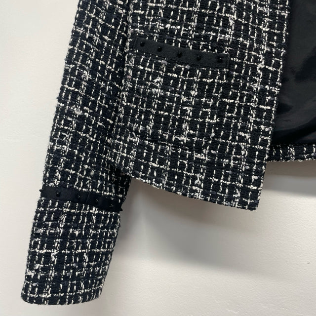 Hugo Boss Women's Size M Black-White Tweed Open Front Jacket