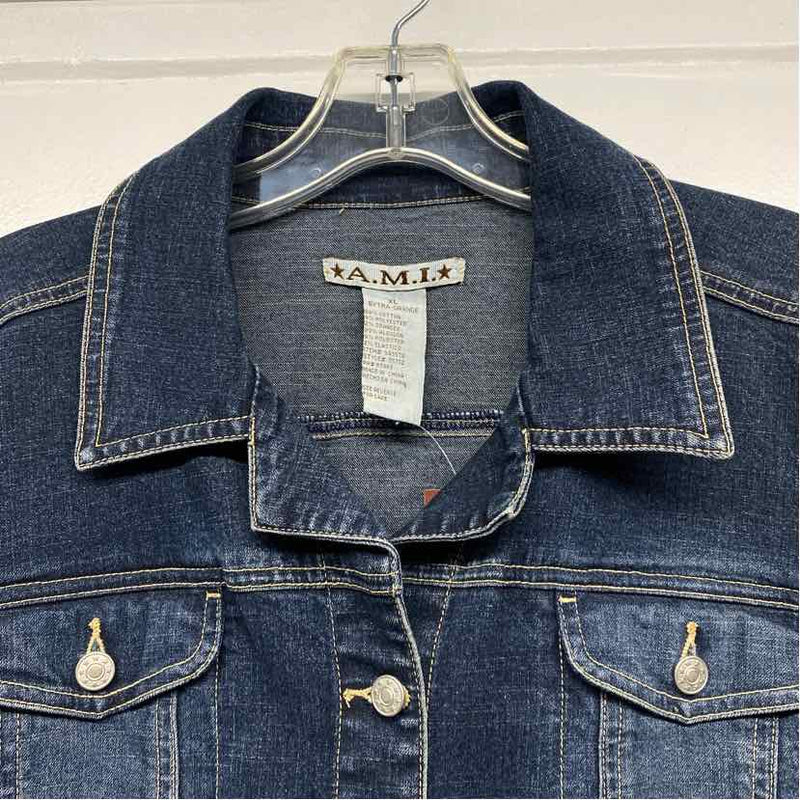 A.M.I. Women's Size Xl Blue Washed Button Up Jacket