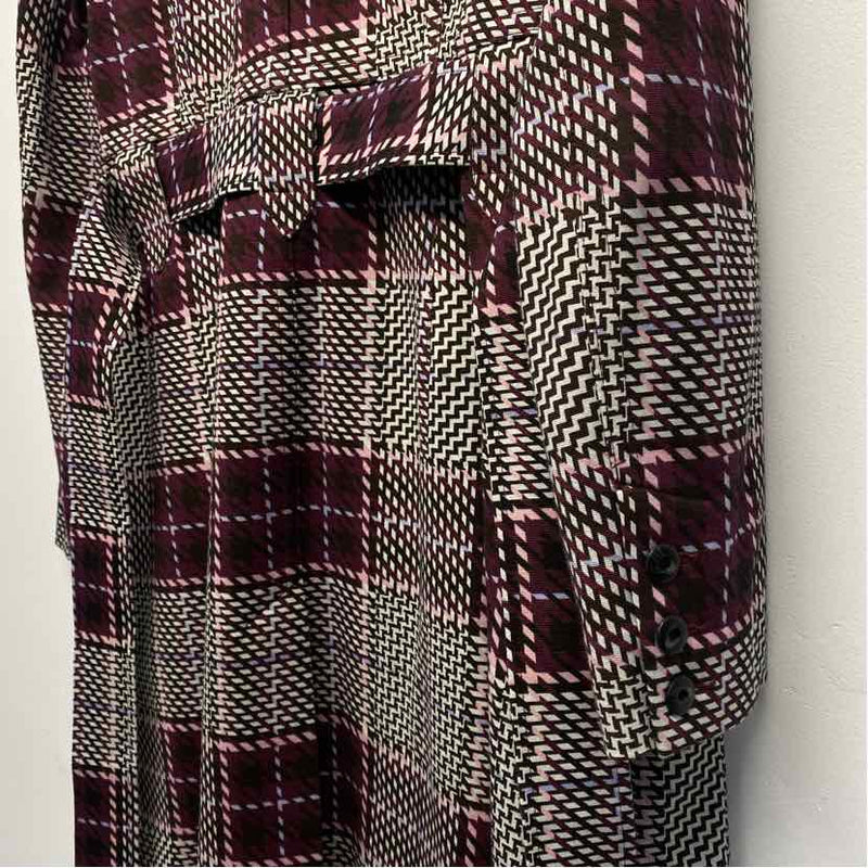 Cabi Women's Size M Burgundy-Multi Plaid Trench Coat