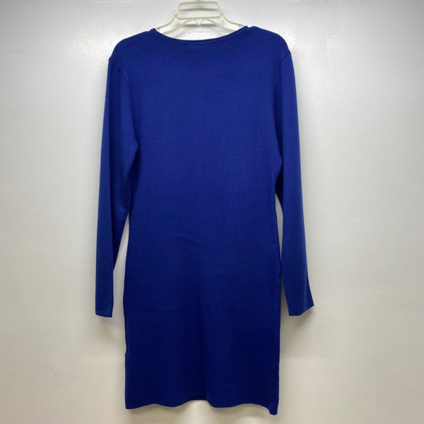 Arianna By Howards Size M-L Women's Blue Solid Long Sleeve Dress