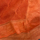 Angela Mara Size M Women's Orange Patchwork Crew Neck Short Sleeve Top