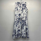 Eliza J Size 8-M Women's White-Navy Floral Fit And Flare Dress