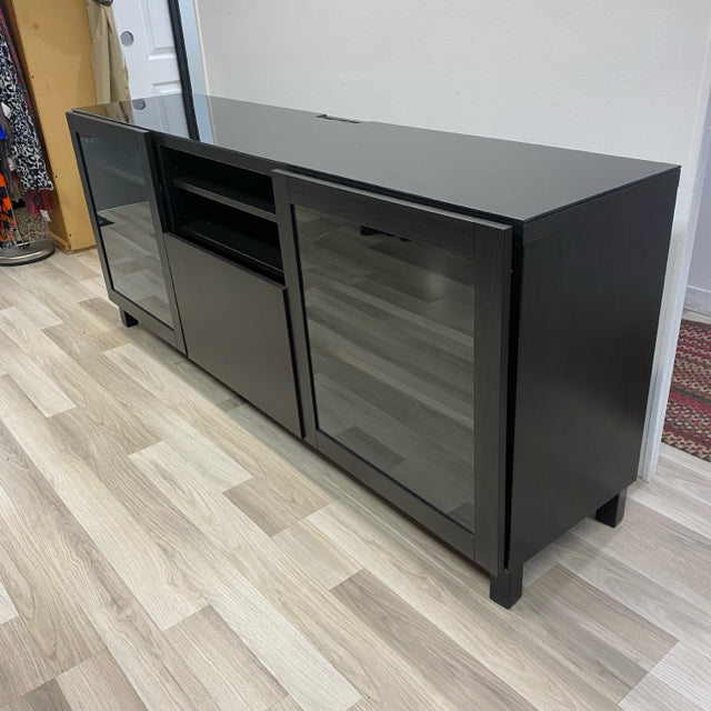 Black Wood Glass - Topped Entertainment Center