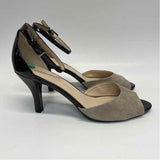 Franco Sarto Size 8 Women's Beige-Black Color Block Open Toe Ankle Strap Heels