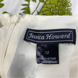 Jessica Howard Size 12-L Women's White-Green Floral Fit And Flare Dress