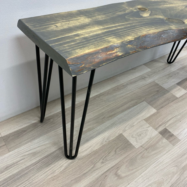 Handmade Gray Wood Bench w Black Pin Legs