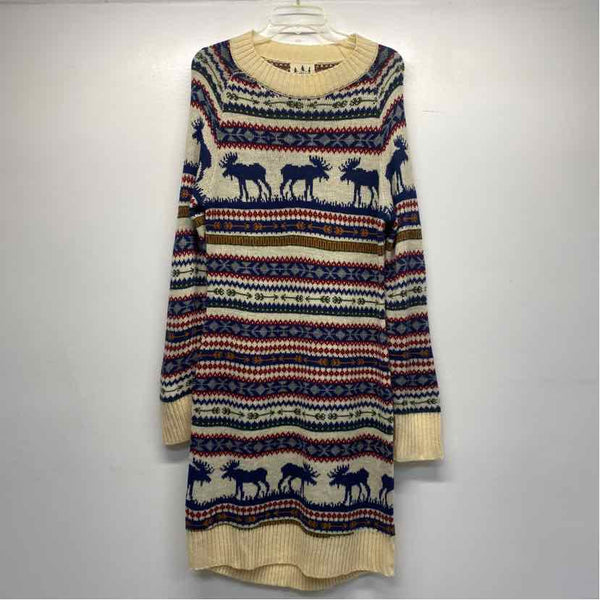 Kiel James Patrick Size L Women's White-Multicolor Pattern Sweater Dress