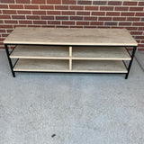 3 Level Beige TV Stand With Black Metal Frame
